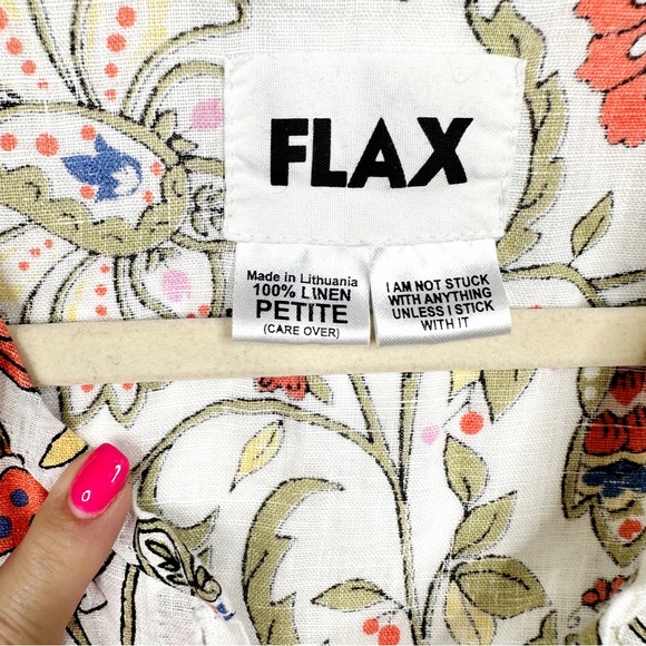 FLAX NWOT 100% Linen Floral Printed Top Jacket Button Front Floral XS - Picture 9 of 14